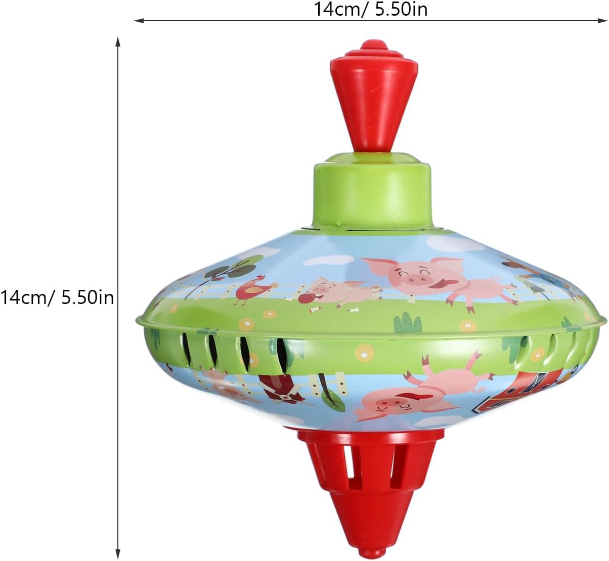 14cm Vintage Tin Spinning Top Toy with Sound | Classic Wind-Up Push Top for Kids | Farm Pig Design | 1PC
