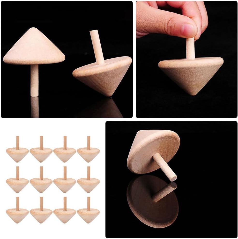 24 Pcs Natural Wooden Spinning Tops | Handcrafted Classic Wood Toys | Montessori Balance Game for Kids | DIY Paintable Tops | Educational Desk Fidget Toy