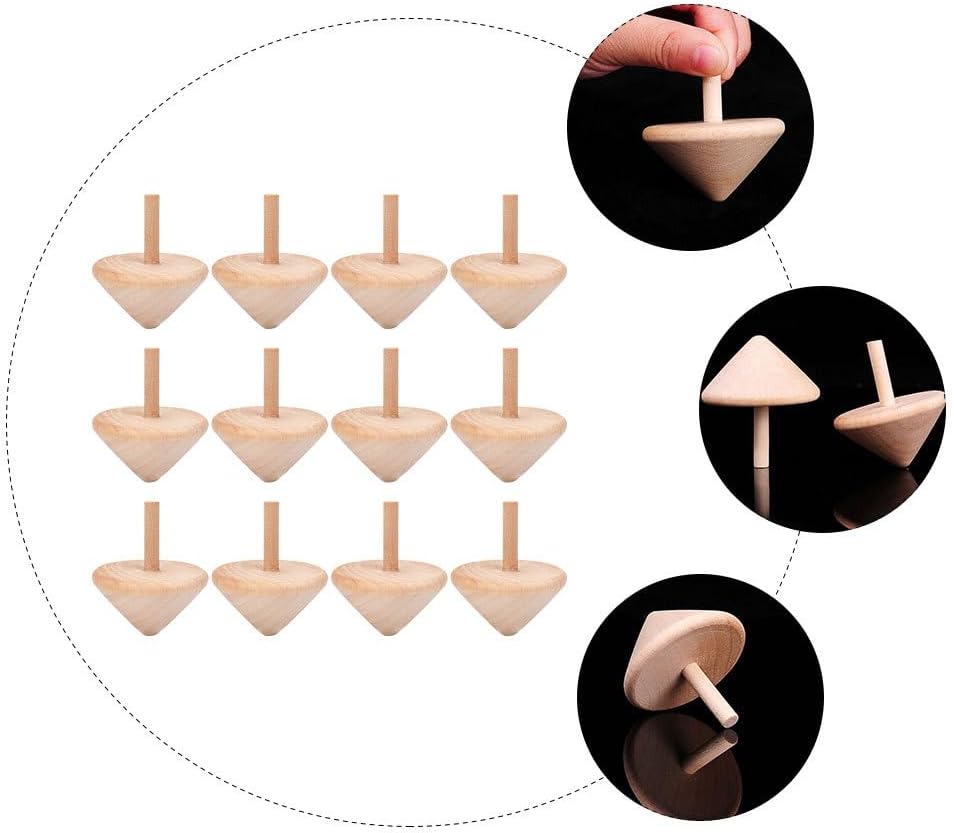 24 Pcs Natural Wooden Spinning Tops | Handcrafted Classic Wood Toys | Montessori Balance Game for Kids | DIY Paintable Tops | Educational Desk Fidget Toy