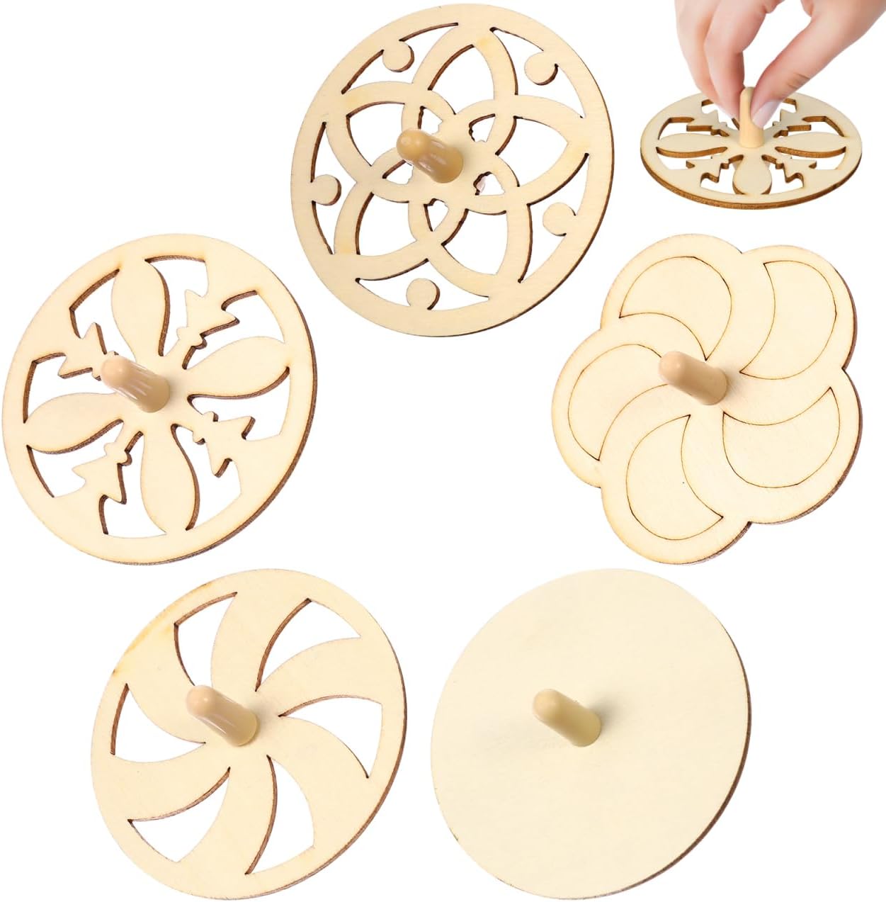 Wooden Pattern Spinning Tops (20-Pack) | DIY Blank Natural Wood Tops | 2.7in Diameter | Creative Toys for Kids, Painting Crafts, Party Activity