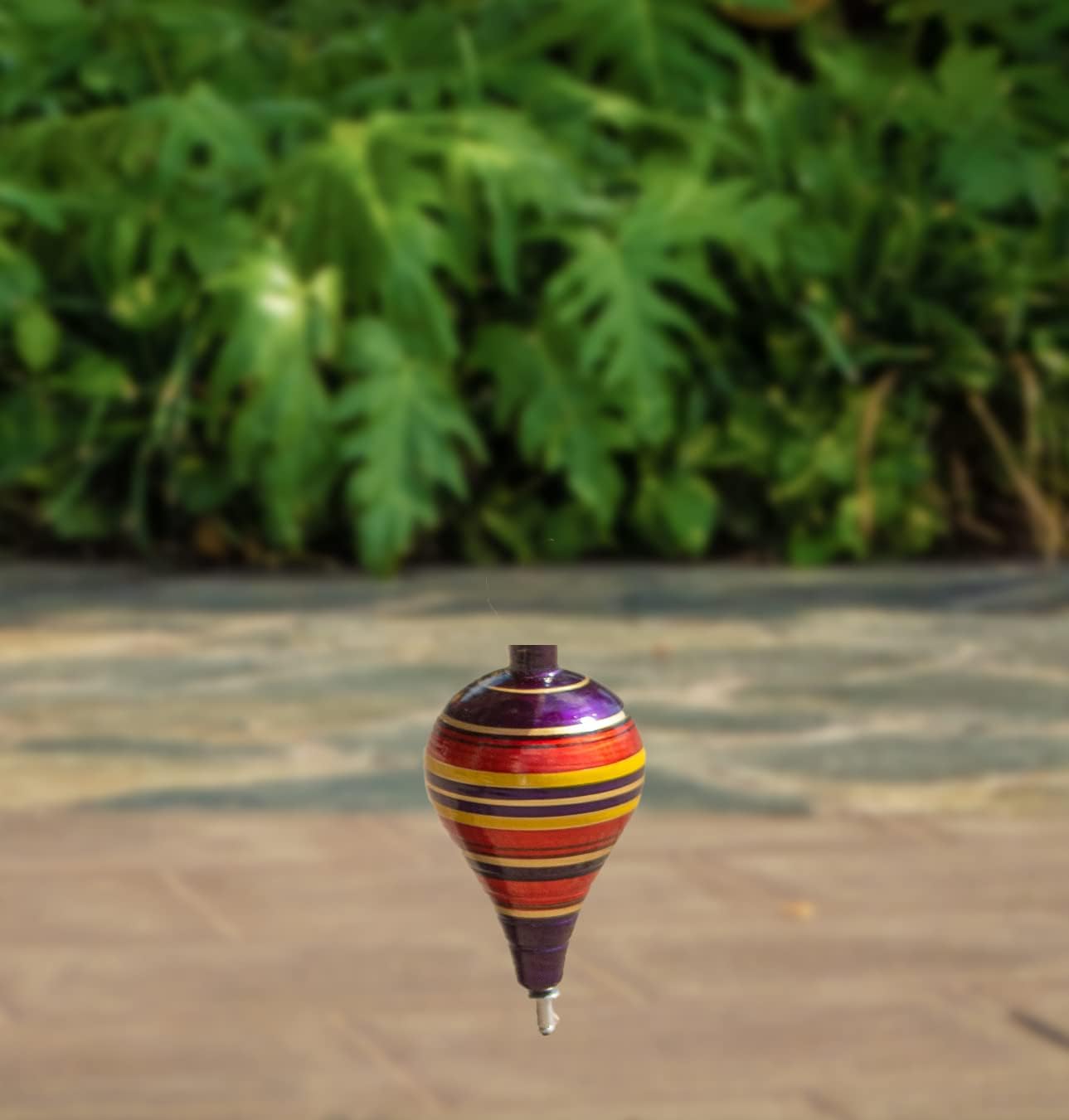 3-Pack Traditional Wooden String-Spin Tops | Hand-Painted Colorful Striped Design | 3.66in Classic Toy for Kids & Adults | Retro Physics Play