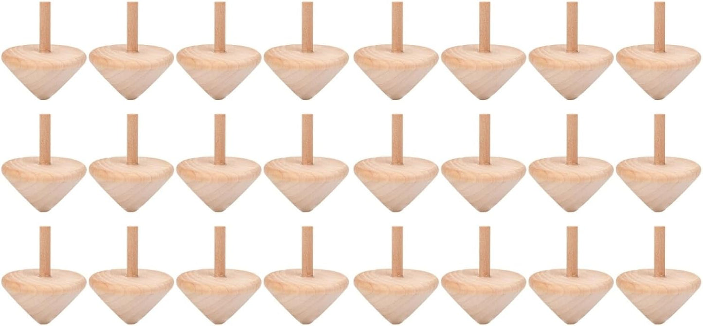 24 Pcs Natural Wooden Spinning Tops | Handcrafted Classic Wood Toys | Montessori Balance Game for Kids | DIY Paintable Tops | Educational Desk Fidget Toy