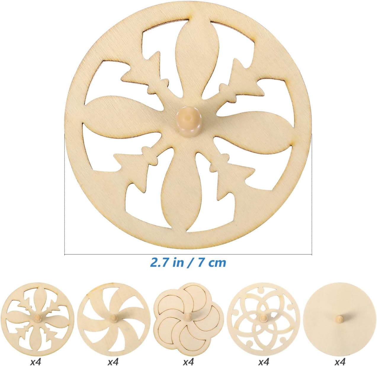 Wooden Pattern Spinning Tops (20-Pack) | DIY Blank Natural Wood Tops | 2.7in Diameter | Creative Toys for Kids, Painting Crafts, Party Activity