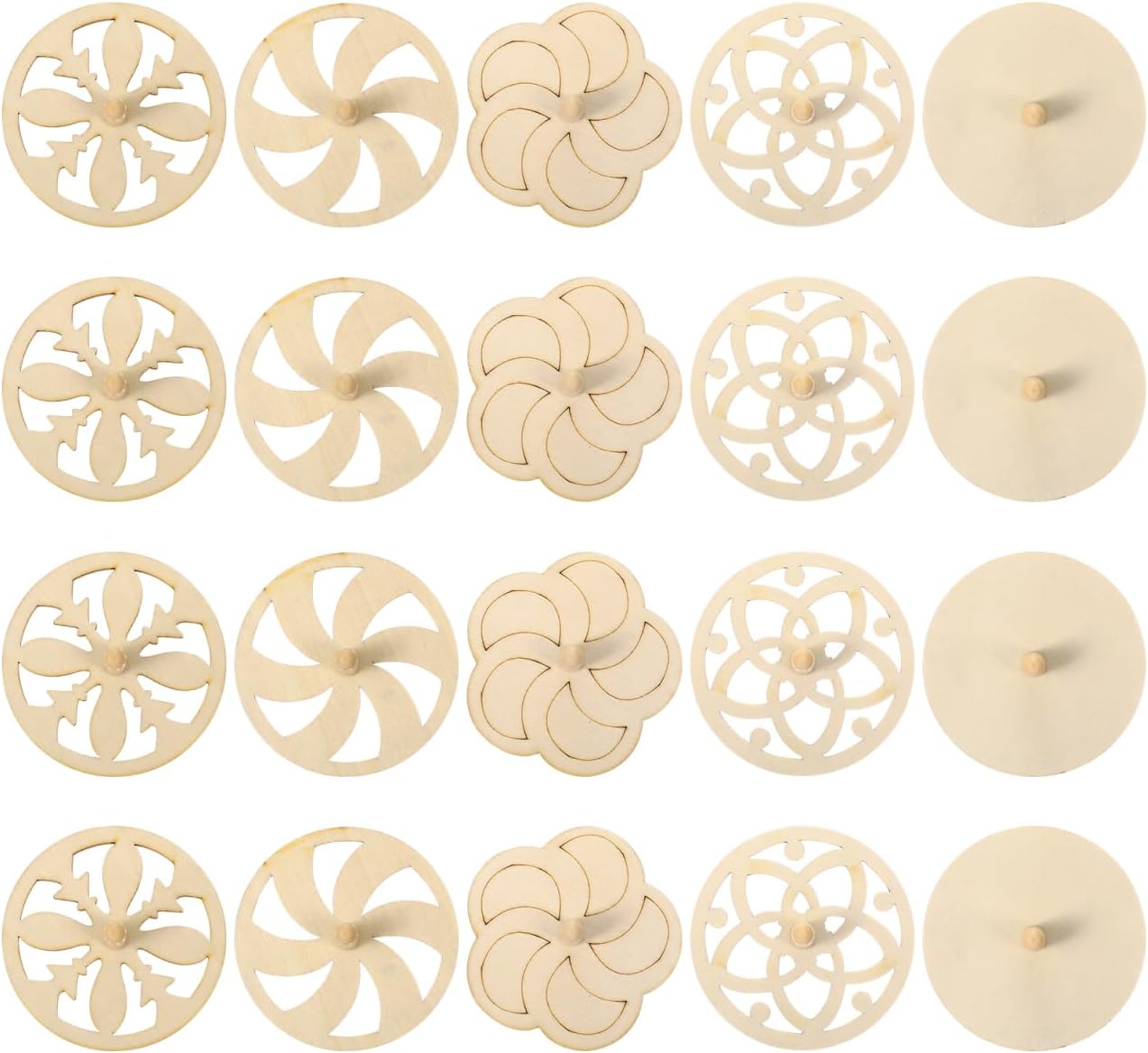 Wooden Pattern Spinning Tops (20-Pack) | DIY Blank Natural Wood Tops | 2.7in Diameter | Creative Toys for Kids, Painting Crafts, Party Activity