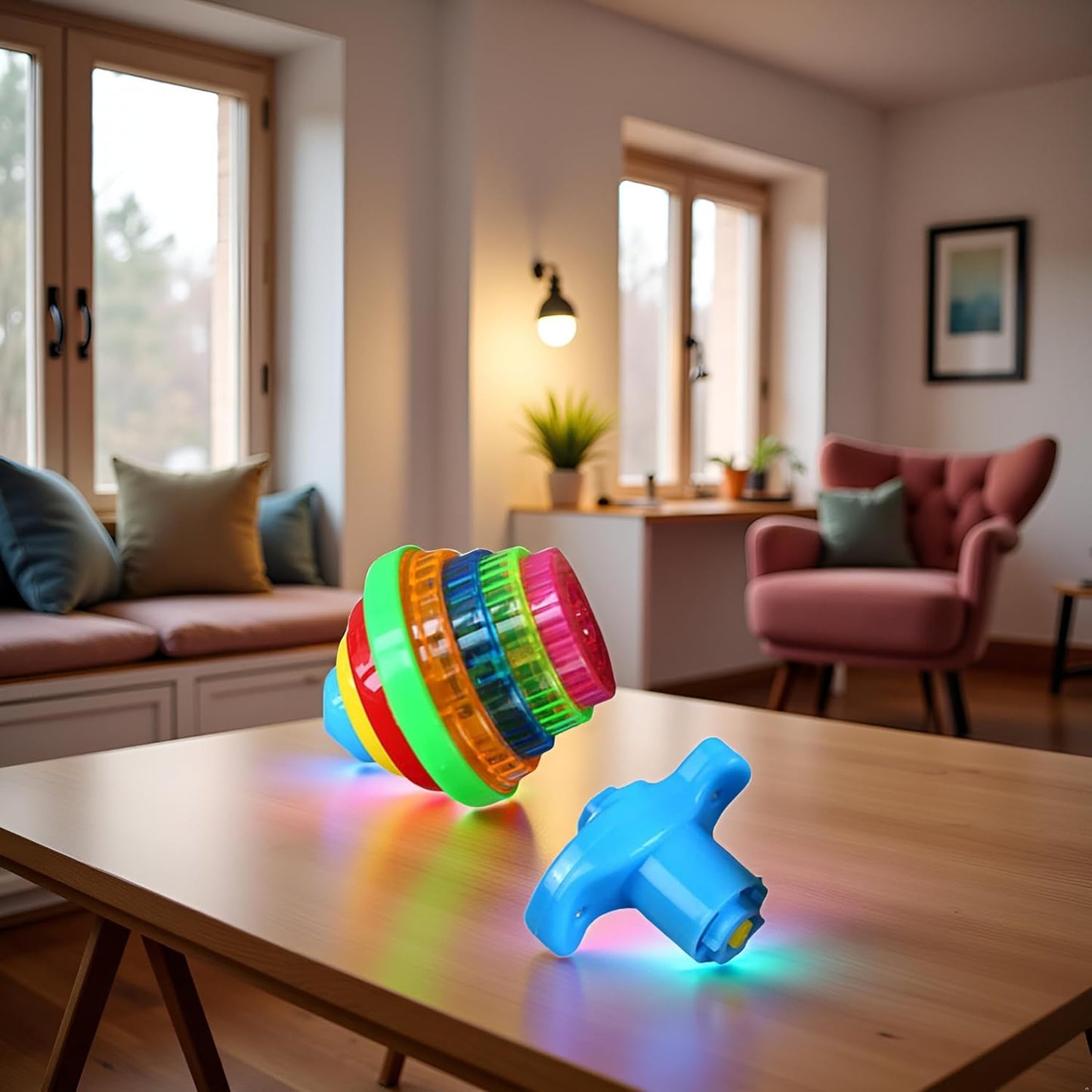 1PC Flashing Colorful Spinning Top with Launcher | Kids Hand-Pressed Gyro Toy | Light-Up Interactive Play