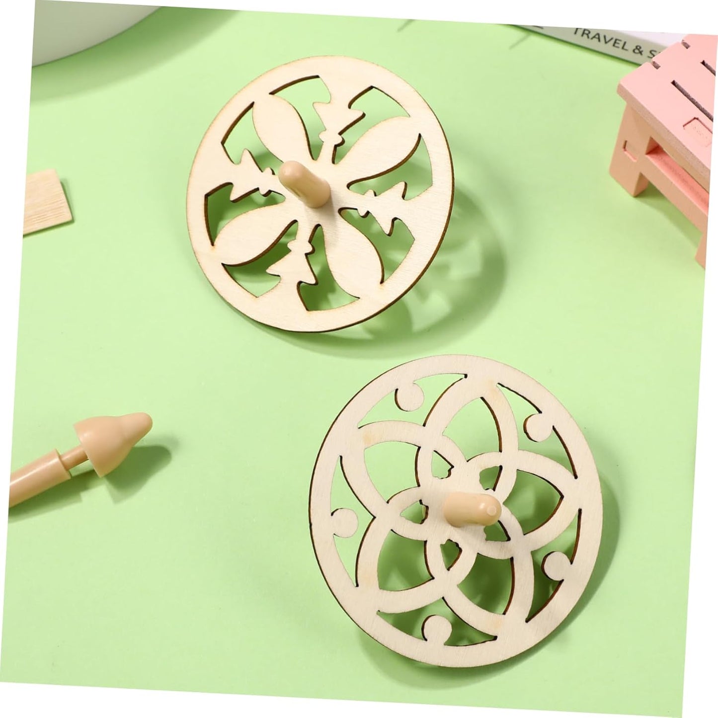 Wooden Pattern Spinning Tops (20-Pack) | DIY Blank Natural Wood Tops | 2.7in Diameter | Creative Toys for Kids, Painting Crafts, Party Activity
