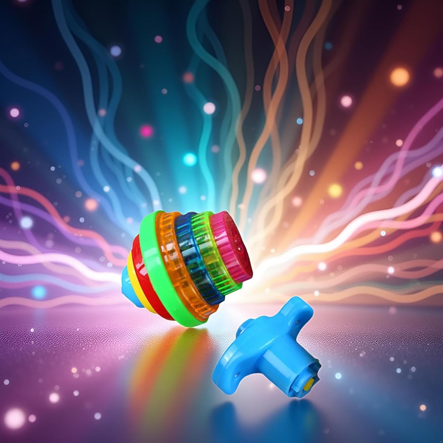 1PC Flashing Colorful Spinning Top with Launcher | Kids Hand-Pressed Gyro Toy | Light-Up Interactive Play