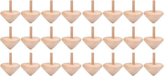 24 Pcs Natural Wooden Spinning Tops | Handcrafted Classic Wood Toys | Montessori Balance Game for Kids | DIY Paintable Tops | Educational Desk Fidget Toy
