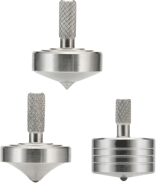 3-Pack Stainless Steel Precision Spinning Tops | CNC Machined Fidget Toys | Multiple Sizes (25.5mm/27mm/22mm) | Anti-Stress & Desktop Display Set
