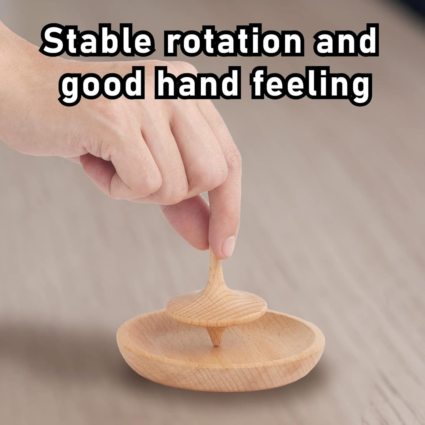 Natural Wood Spinning Top with Tray Set | Handcrafted Toy for Kids & Adults | 2.2in Tall Top + 4in Diameter Catch Bowl | Montessori Style